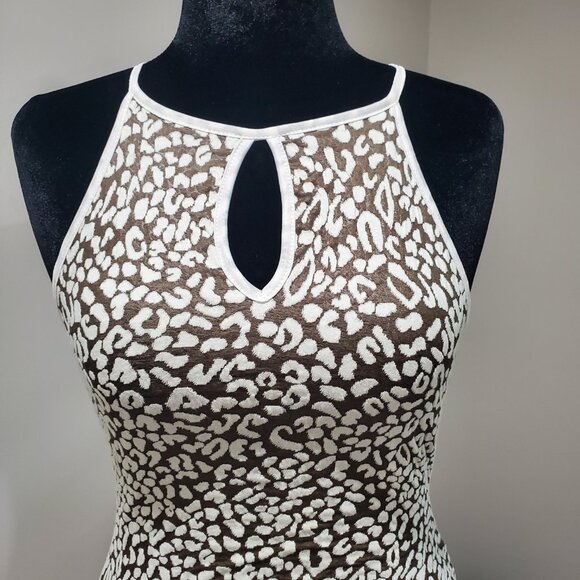 BROWN AND WHITE HALTER NECK SUMMER DRESS ANIMAL PRINT BODYCON SIZE M - Picture 2 of 6